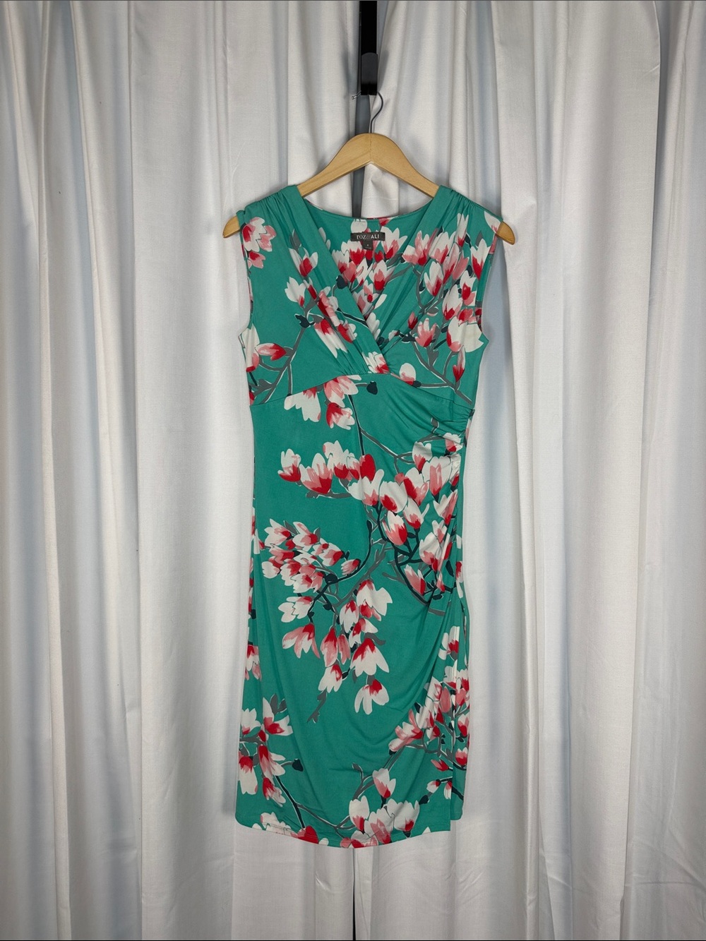 Roz & Ali Teal Floral Sleeveless Midi Dress